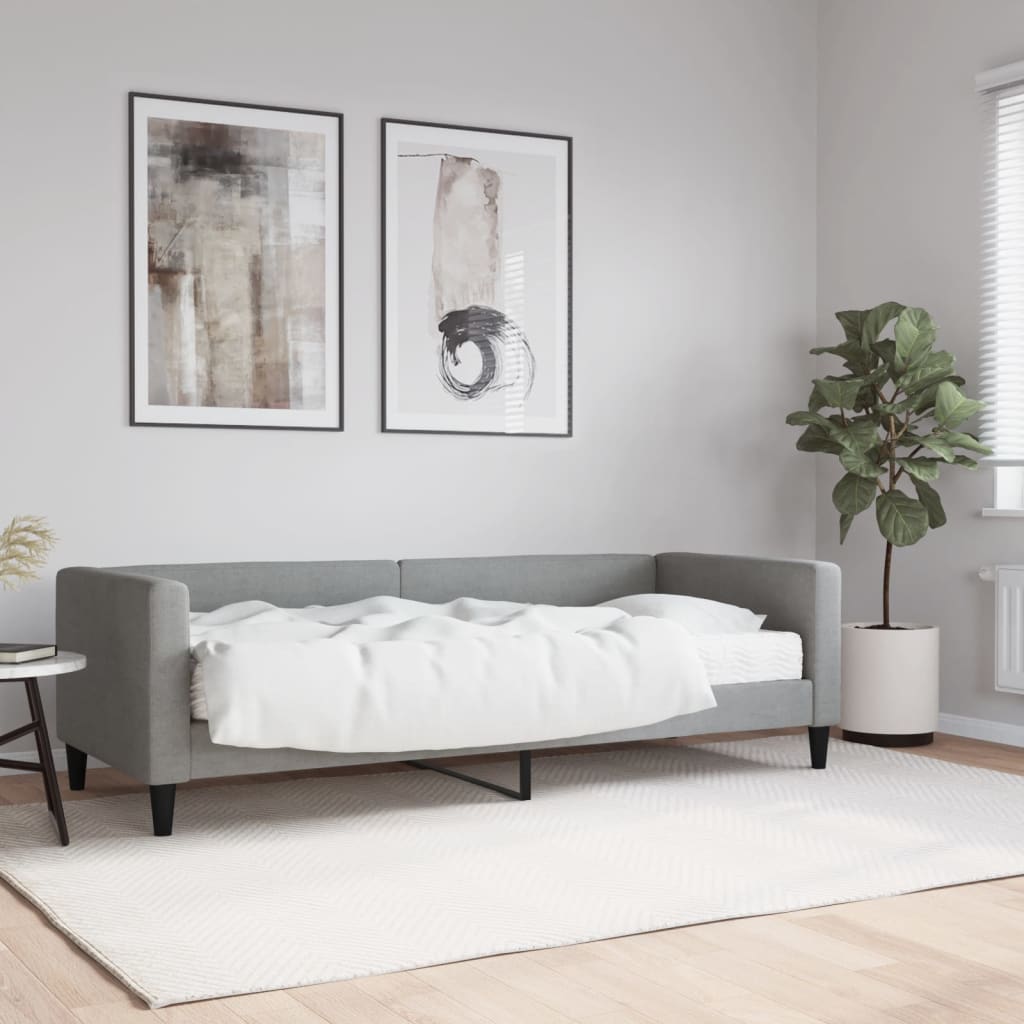 Sofa bed with light gray fabric mattress 100x200 cm
