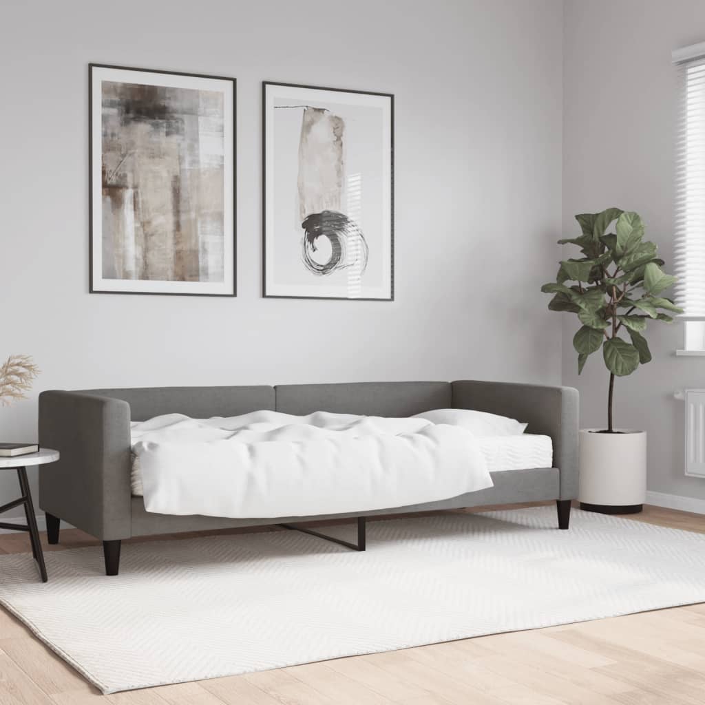 Sofa bed with dark grey fabric mattress 100x200 cm