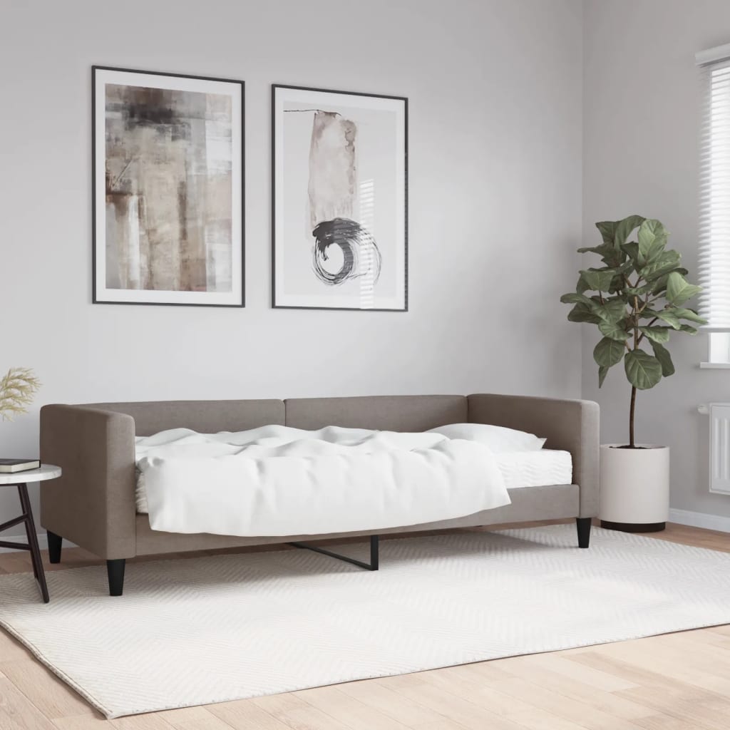 Sofa bed with taupe gray fabric mattress 100x200 cm