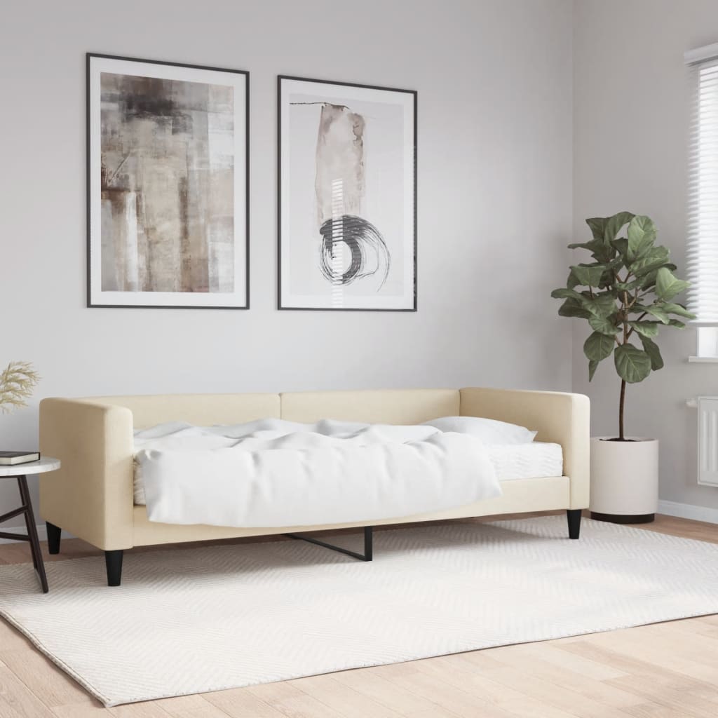 Sofa bed with cream fabric mattress 100x200 cm