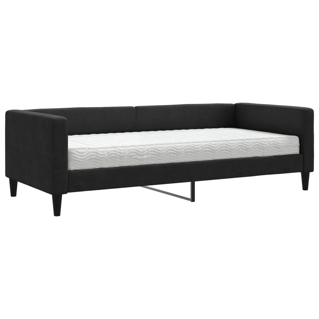 Sofá cama con colchón tela negro 90x200 cm