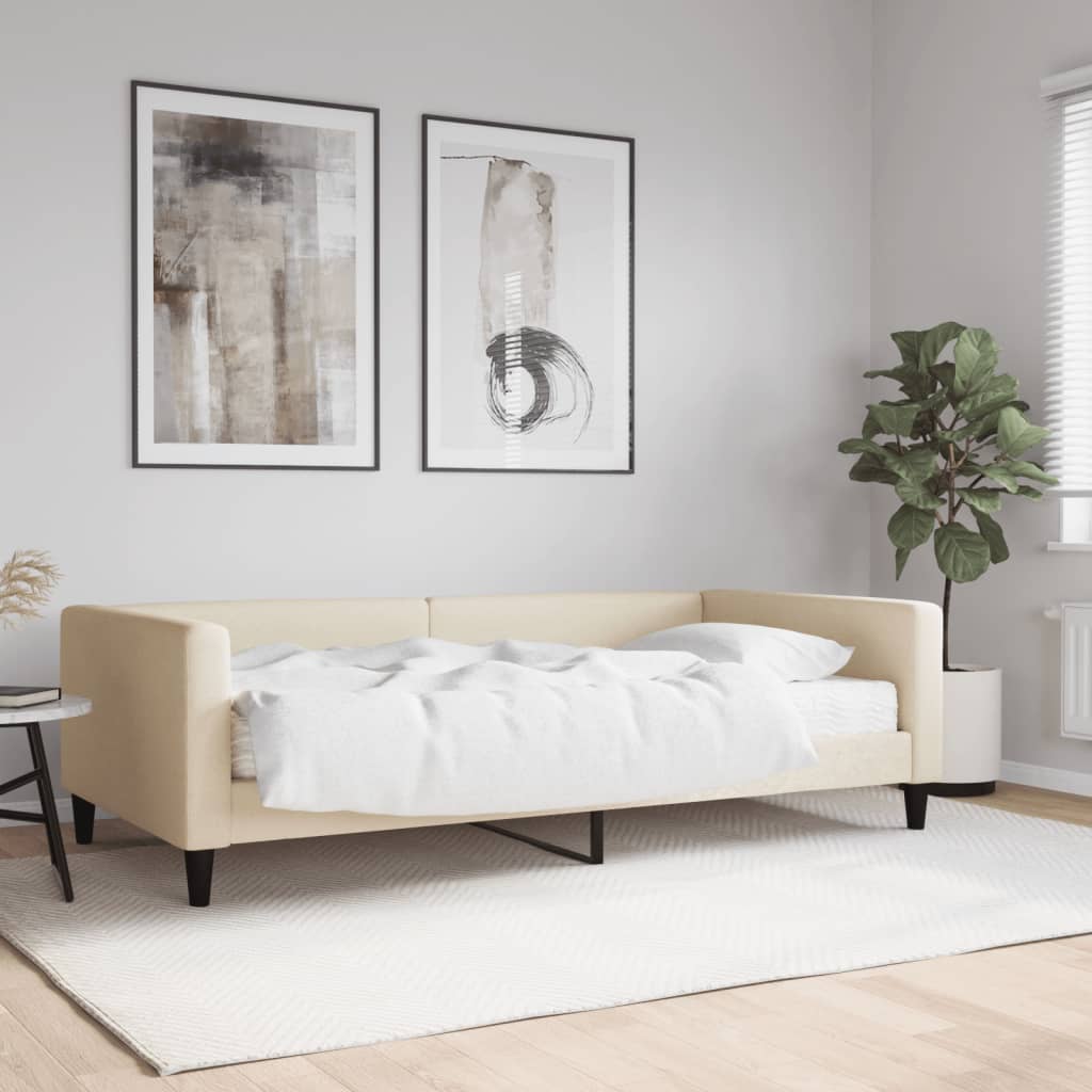 Sofá cama con colchón tela crema 100x200 cm
