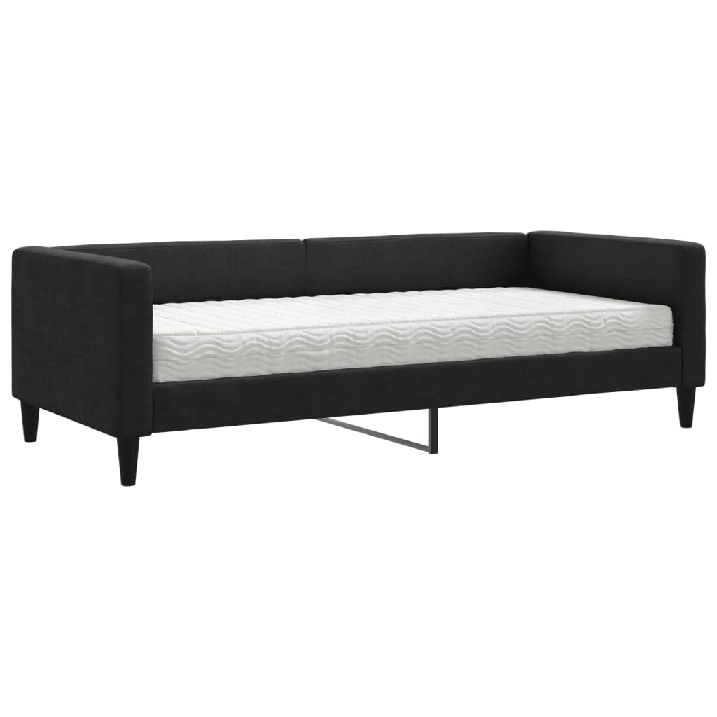 Sofá cama con colchón tela negro 90x190 cm