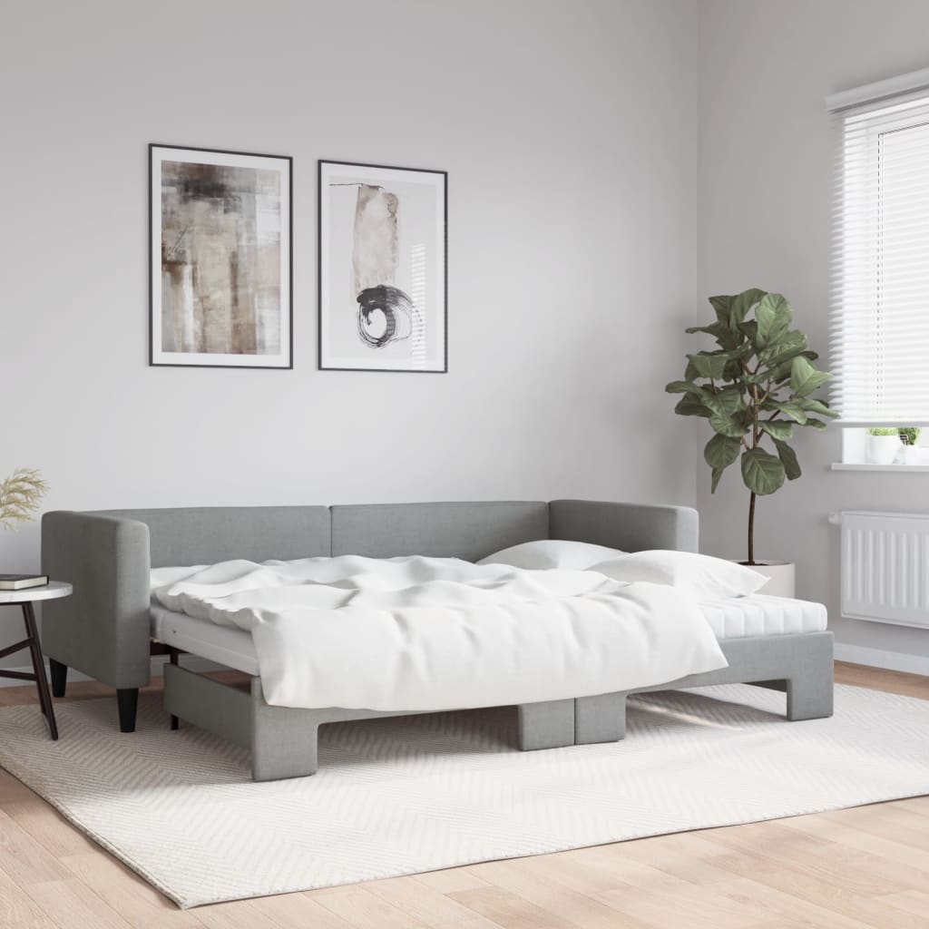Pull-out sofa bed with light gray fabric mattress 100x200 cm