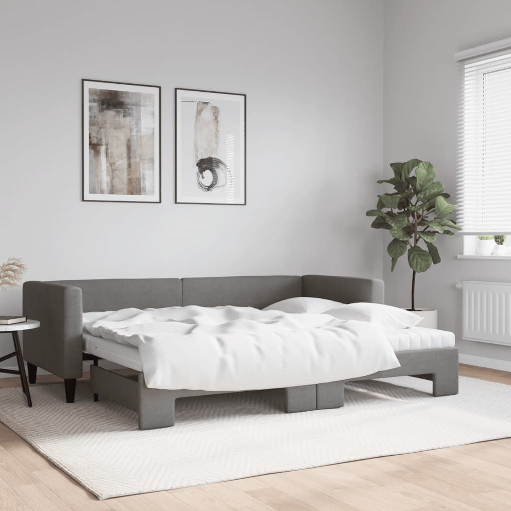 Trundle sofa bed with dark grey fabric mattress 100x200 cm