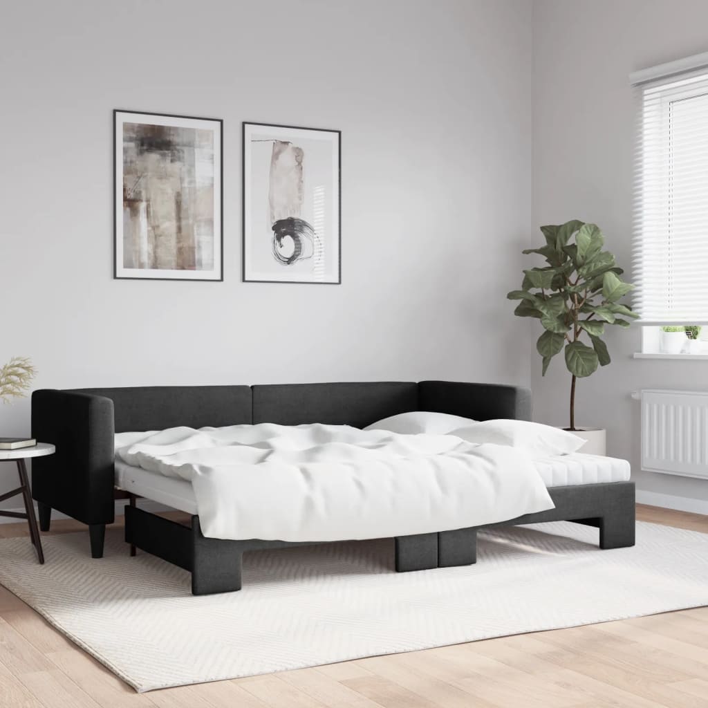 Trundle sofa bed with black fabric mattress 100x200 cm