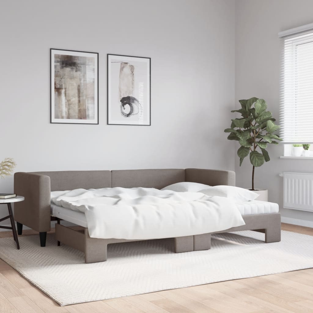 Trundle sofa bed with taupe grey fabric mattress 100x200 cm