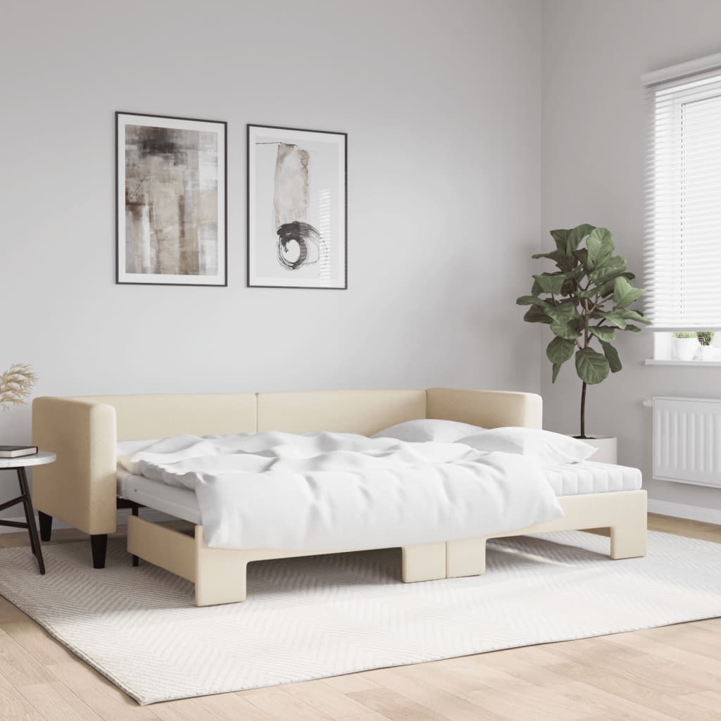 Trundle sofa bed with cream fabric mattress 100x200 cm