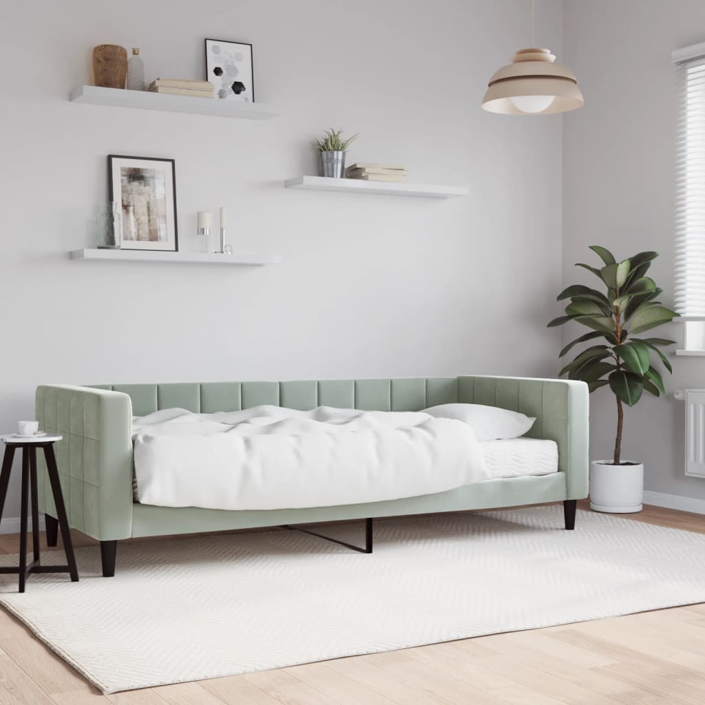 Light gray velvet sofa bed 100x200 cm