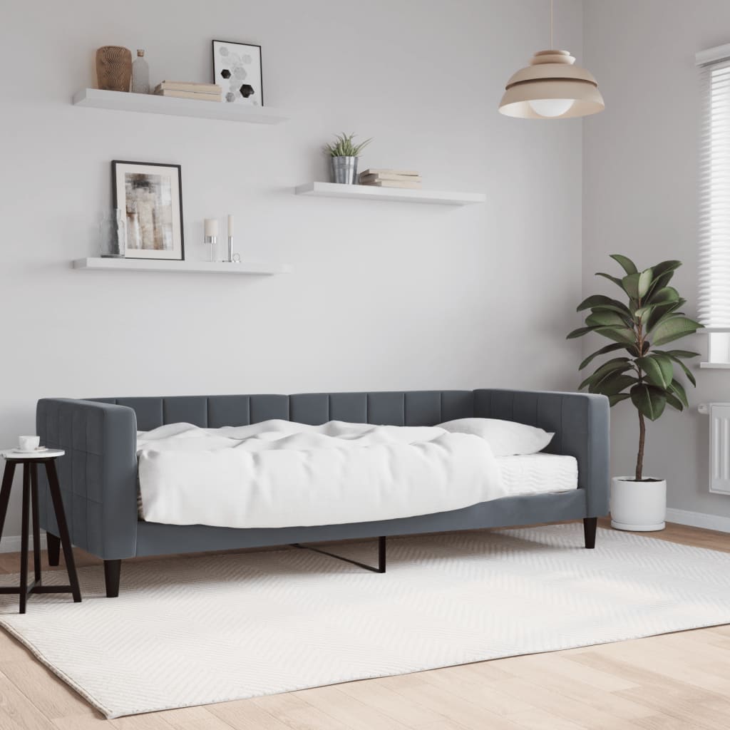 Sofa bed with dark grey velvet mattress 100x200 cm