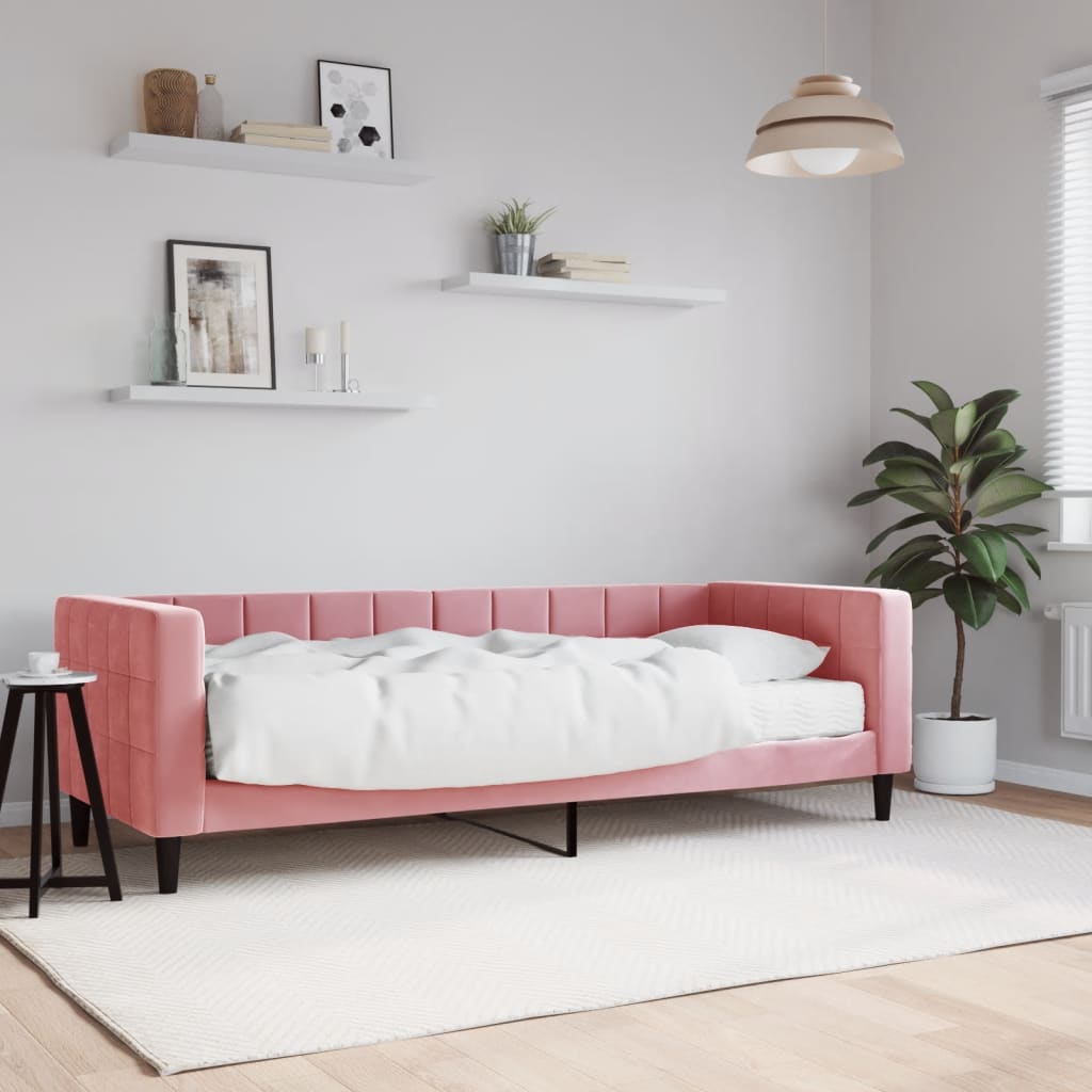 Sofa bed with pink velvet mattress 100x200 cm