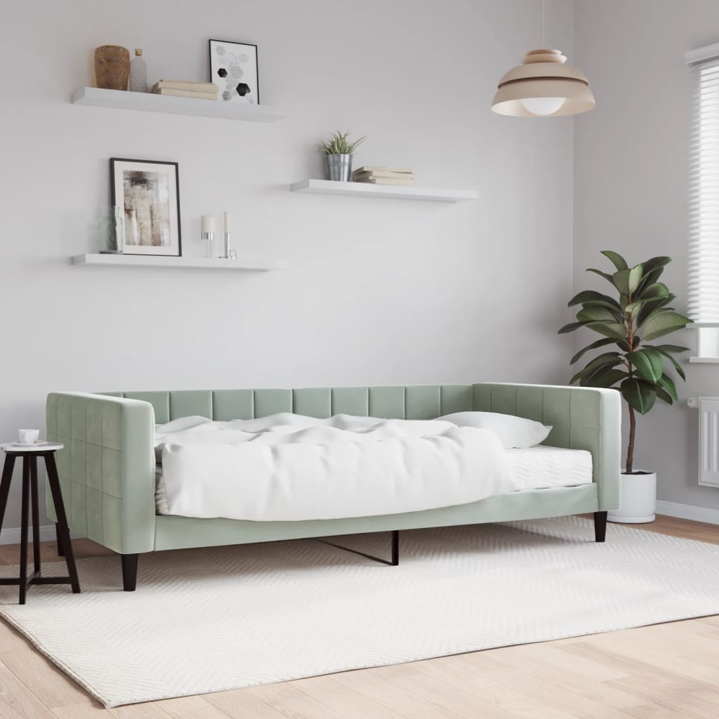 Sofa bed with light gray velvet mattress 90x190 cm