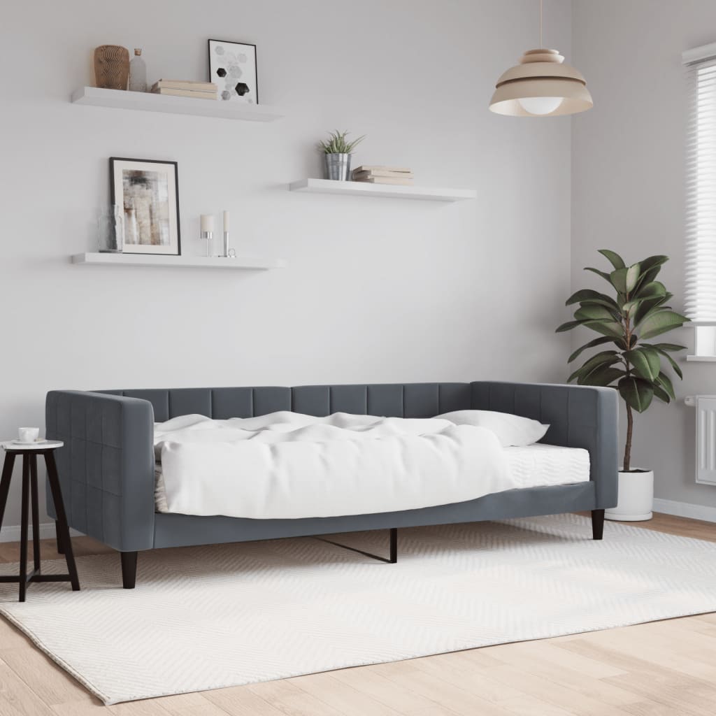 Sofa bed with dark gray velvet mattress 90x190 cm