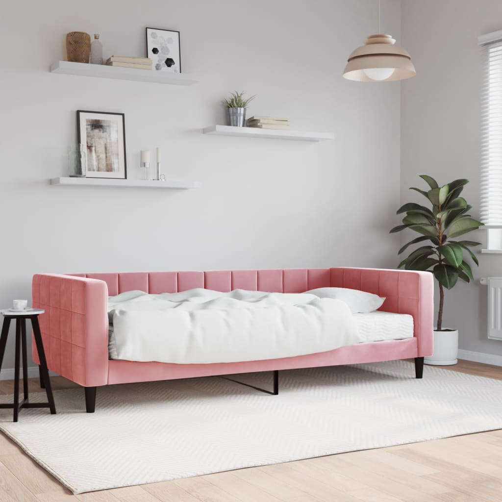 Pink velvet sofa bed with mattress 80x200 cm