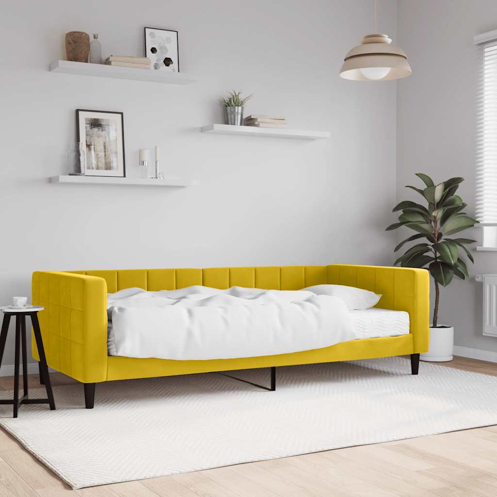 Sofa bed with yellow velvet mattress 80x200 cm