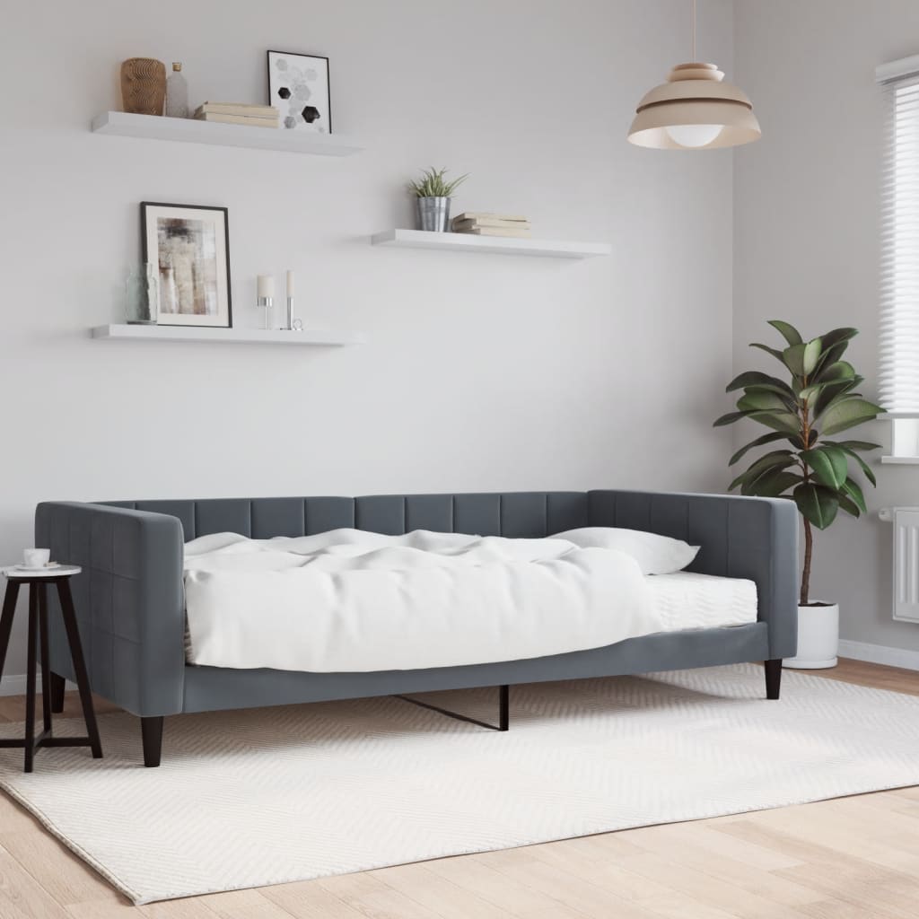 Sofa bed with light gray velvet mattress 90x190 cm