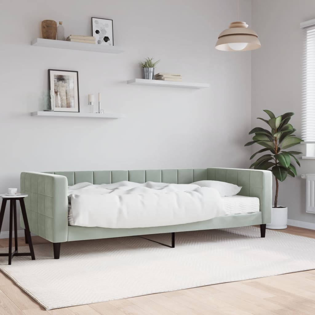 Light gray velvet sofa bed 100x200 cm