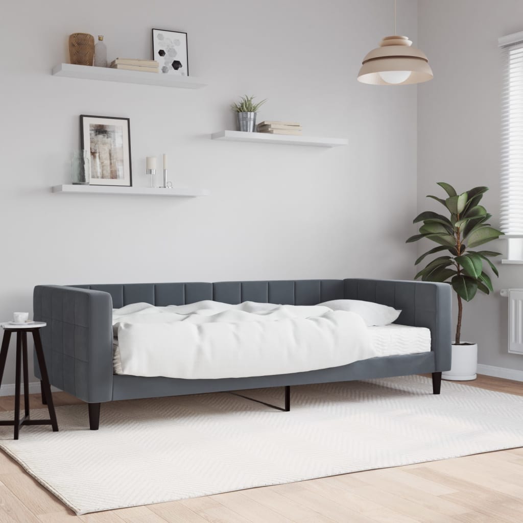Sofa bed with dark grey velvet mattress 100x200 cm