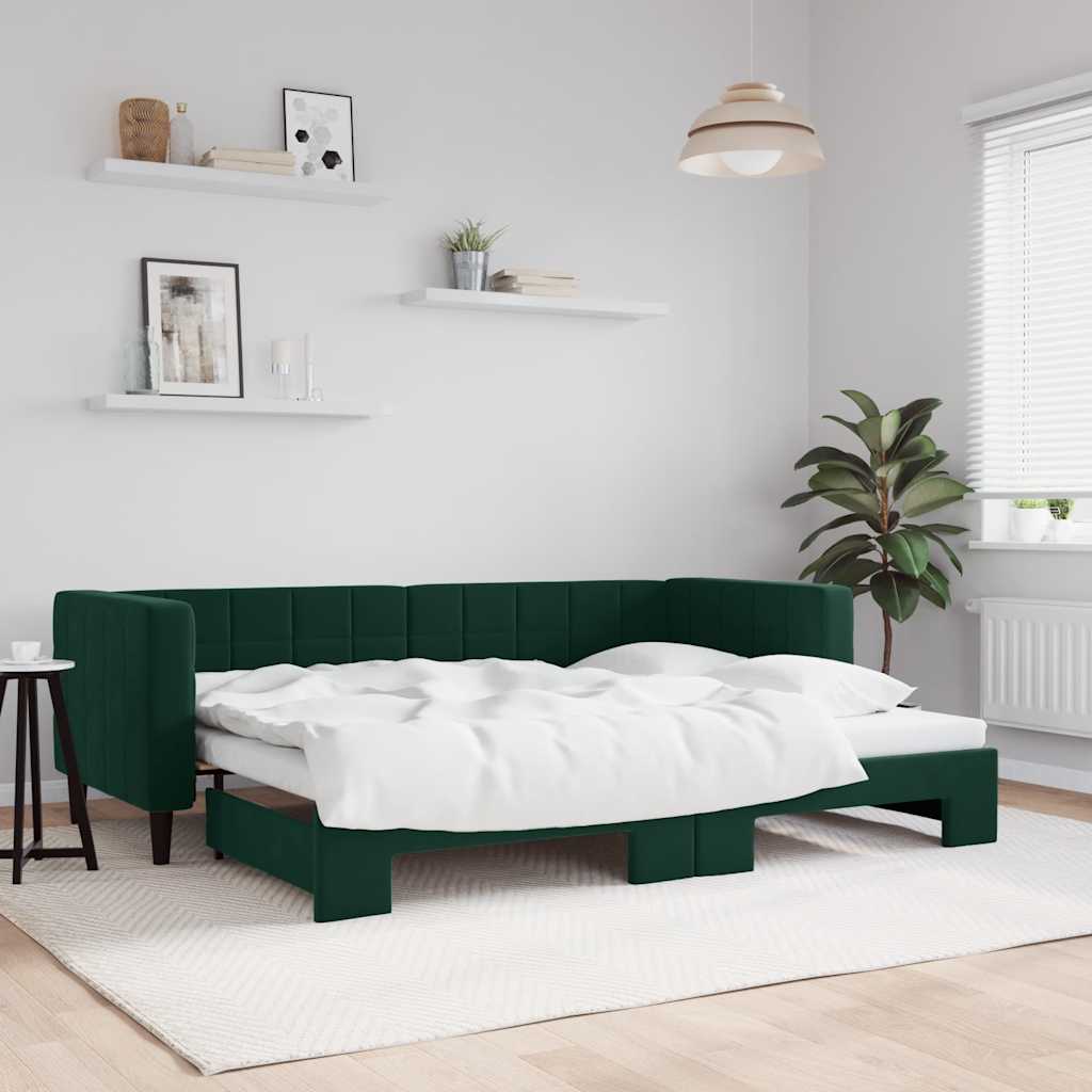 Sofá cama nido con colchón terciopelo verde oscuro 90x200 cm
