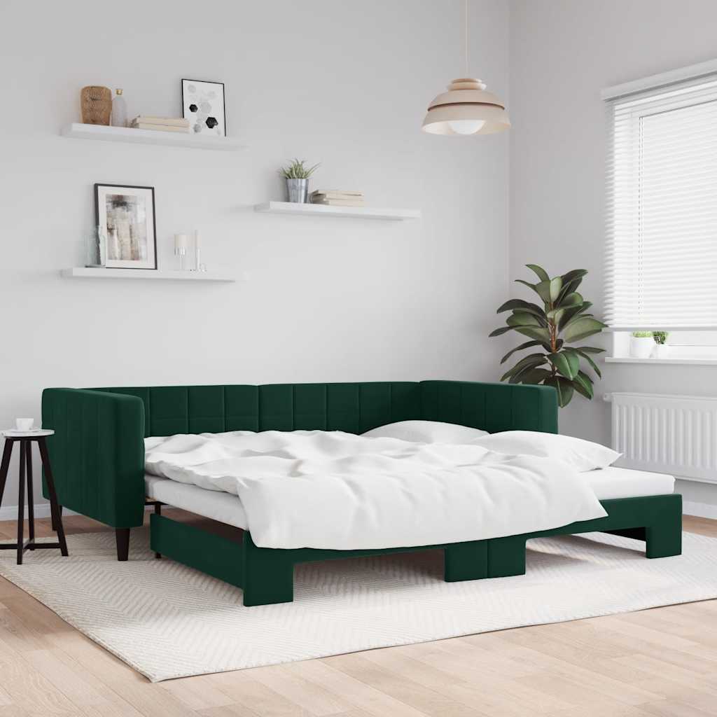 Sofá cama nido con colchón terciopelo verde oscuro 90x200 cm
