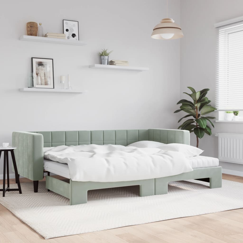 Trundle sofa bed with blue velvet mattress 90x200 cm