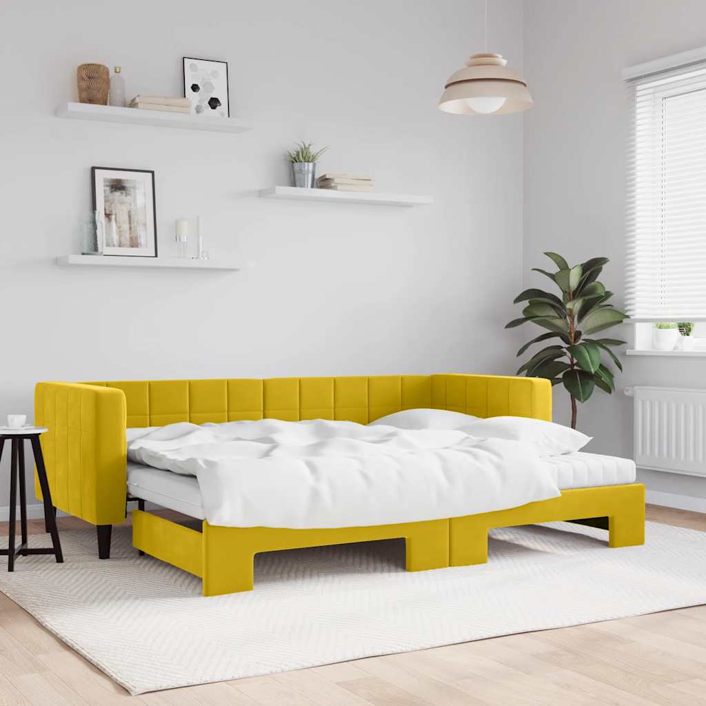 Trundle sofa bed with yellow velvet mattress 100x200 cm