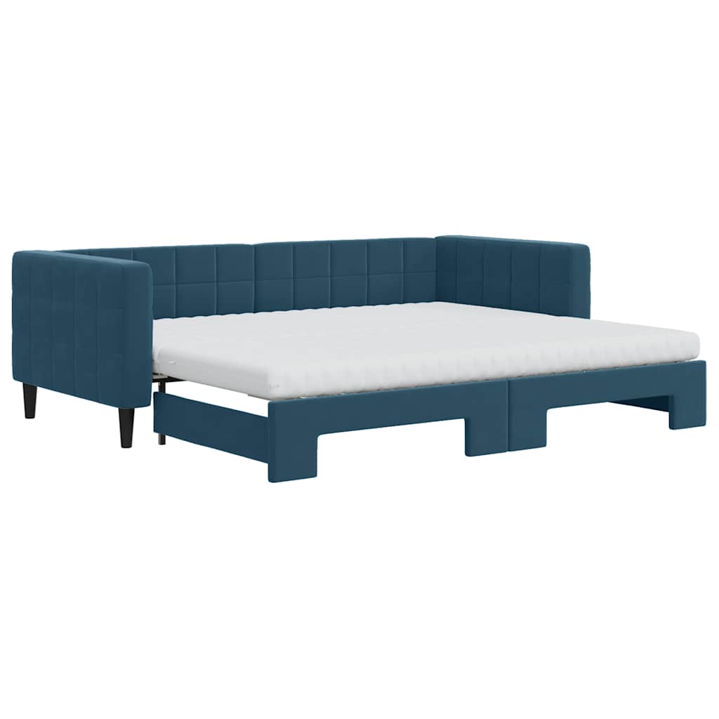 Sofá cama nido con colchón terciopelo azul 90x200 cm