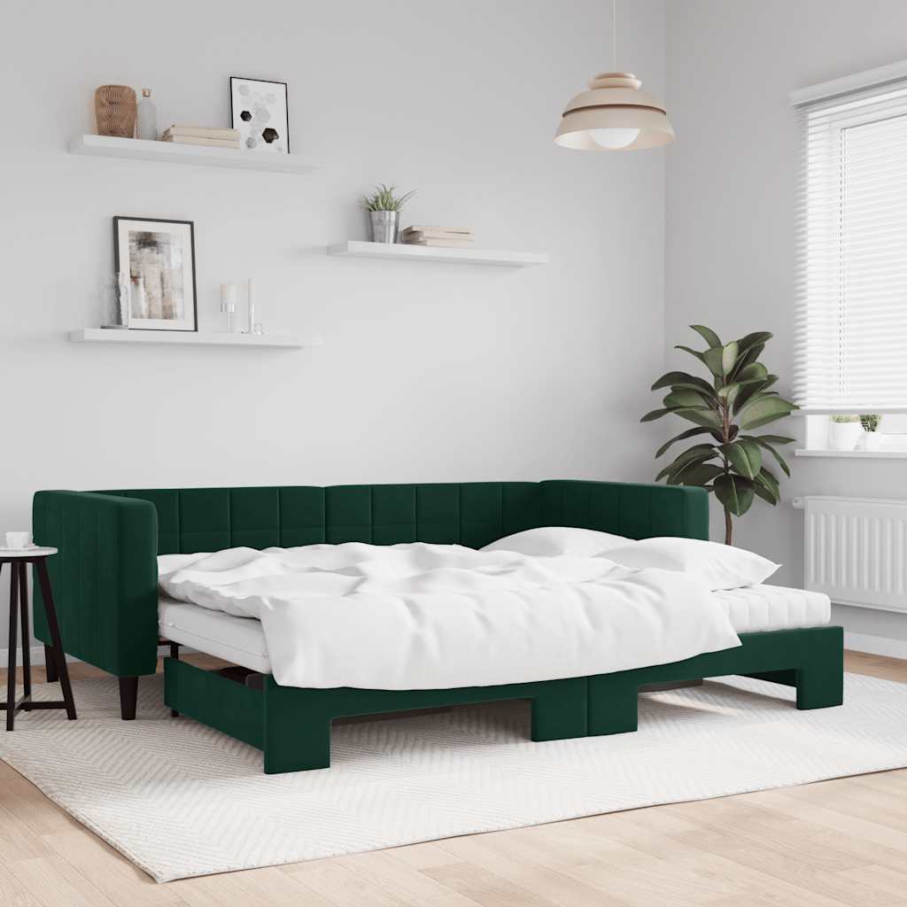 Trundle sofa bed with dark green velvet mattress 80x200 cm