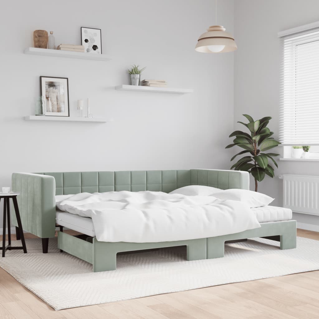 Trundle sofa bed with blue velvet mattress 90x200 cm