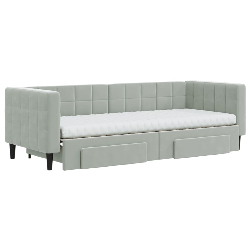 Sofá cama nido con cajones terciopelo gris claro 80x200 cm
