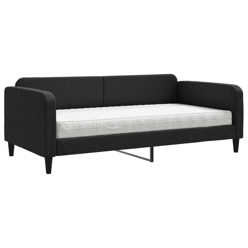 Sofá cama con colchón tela negro 100x200 cm