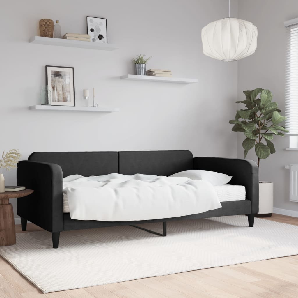 Sofá cama con colchón tela negro 100x200 cm