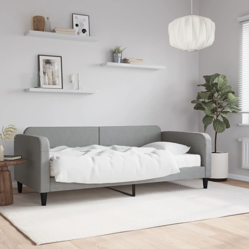 Sofá cama con colchón tela gris claro 90x190 cm