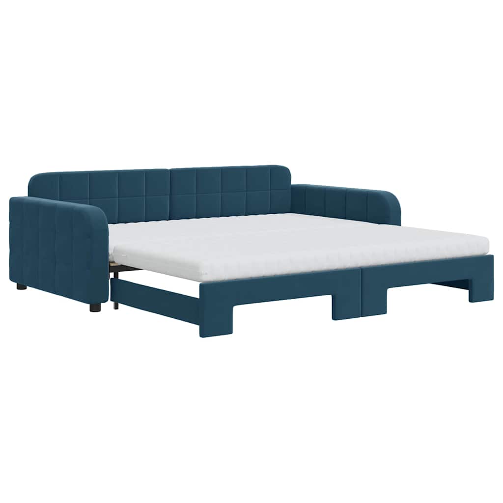 Sofá cama nido con colchón terciopelo azul 100x200 cm