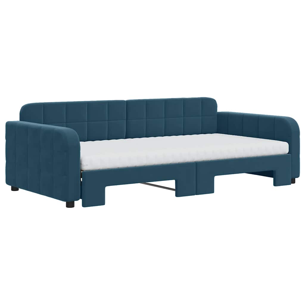 Sofá cama nido con colchón terciopelo azul 100x200 cm