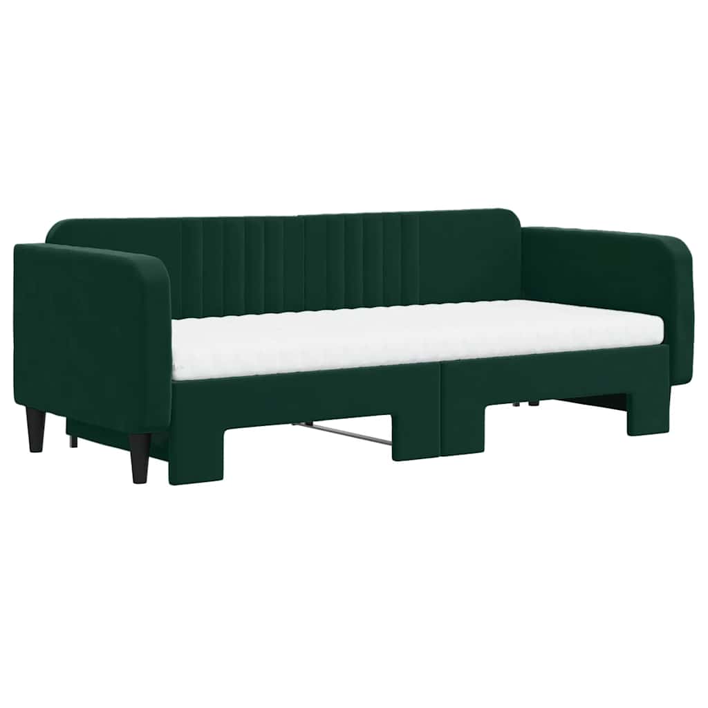 Sofá cama nido con colchón terciopelo verde oscuro 90x200 cm
