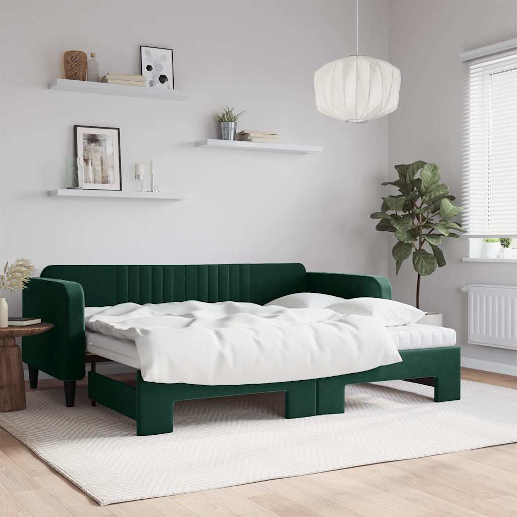 Sofá cama nido con colchón terciopelo verde oscuro 90x200 cm