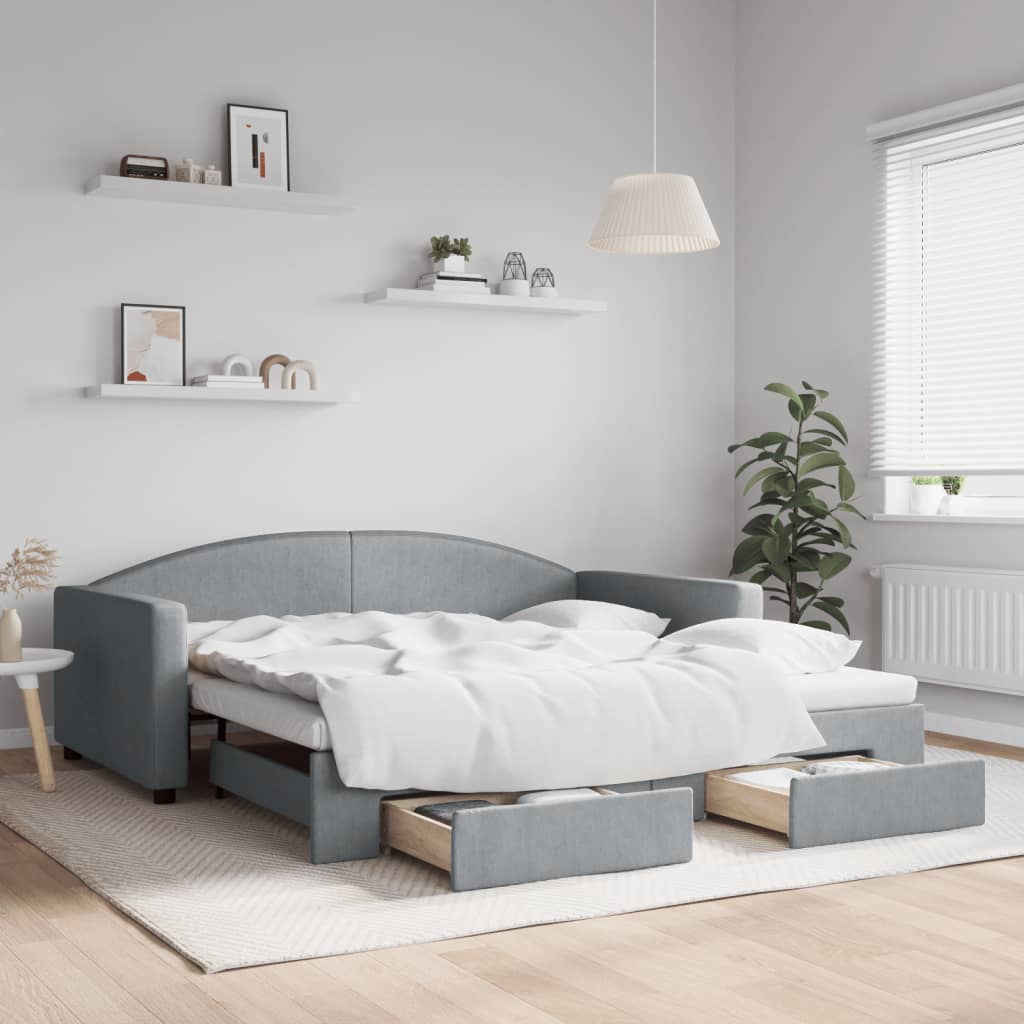 Sofá cama nido con cajones tela gris claro 100x190 cm