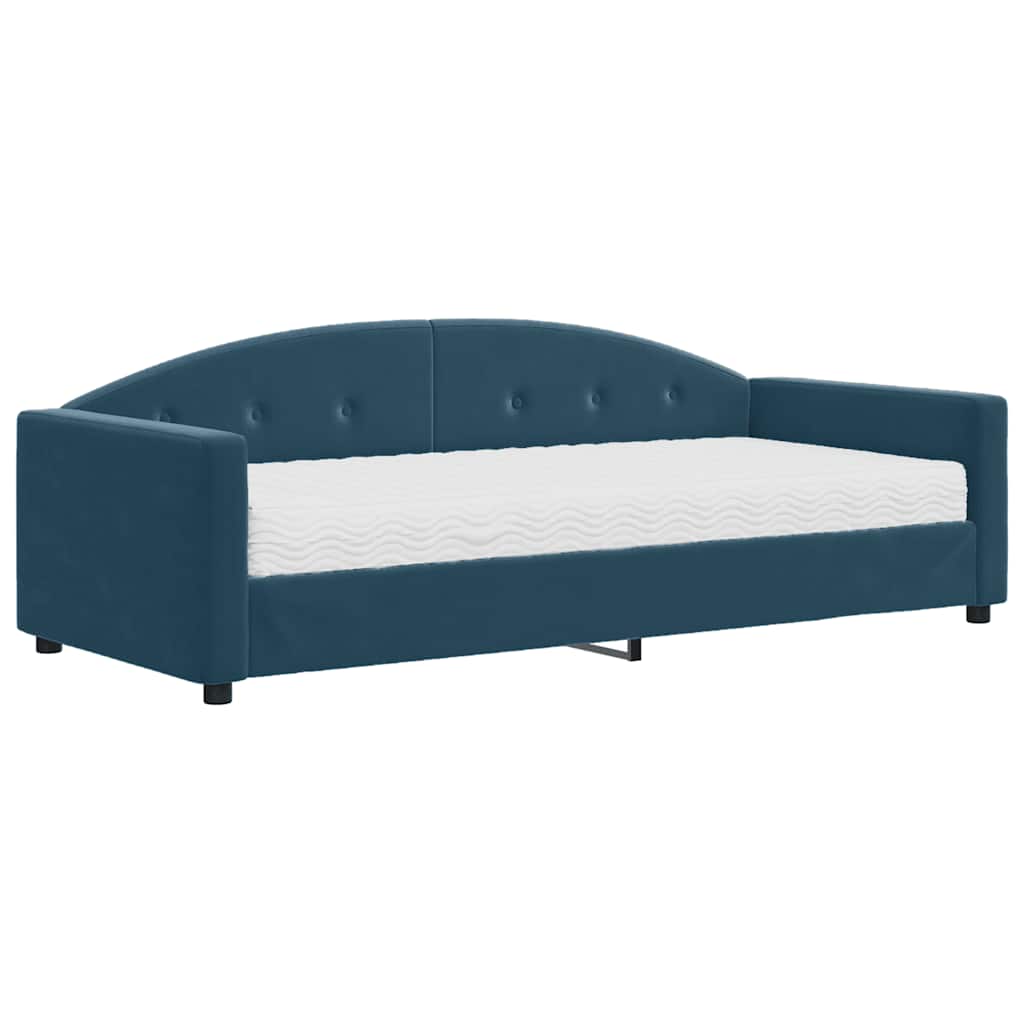 Sofá cama con colchón terciopelo azul 90x200 cm