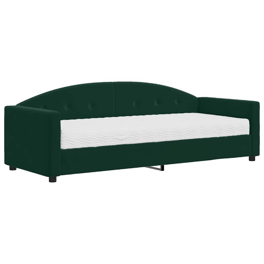 Sofá cama con colchón terciopelo verde oscuro 90x200 cm