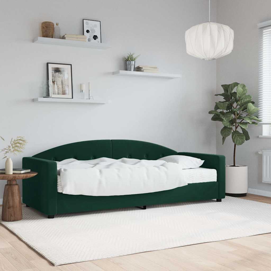 Sofá cama con colchón terciopelo verde oscuro 90x200 cm