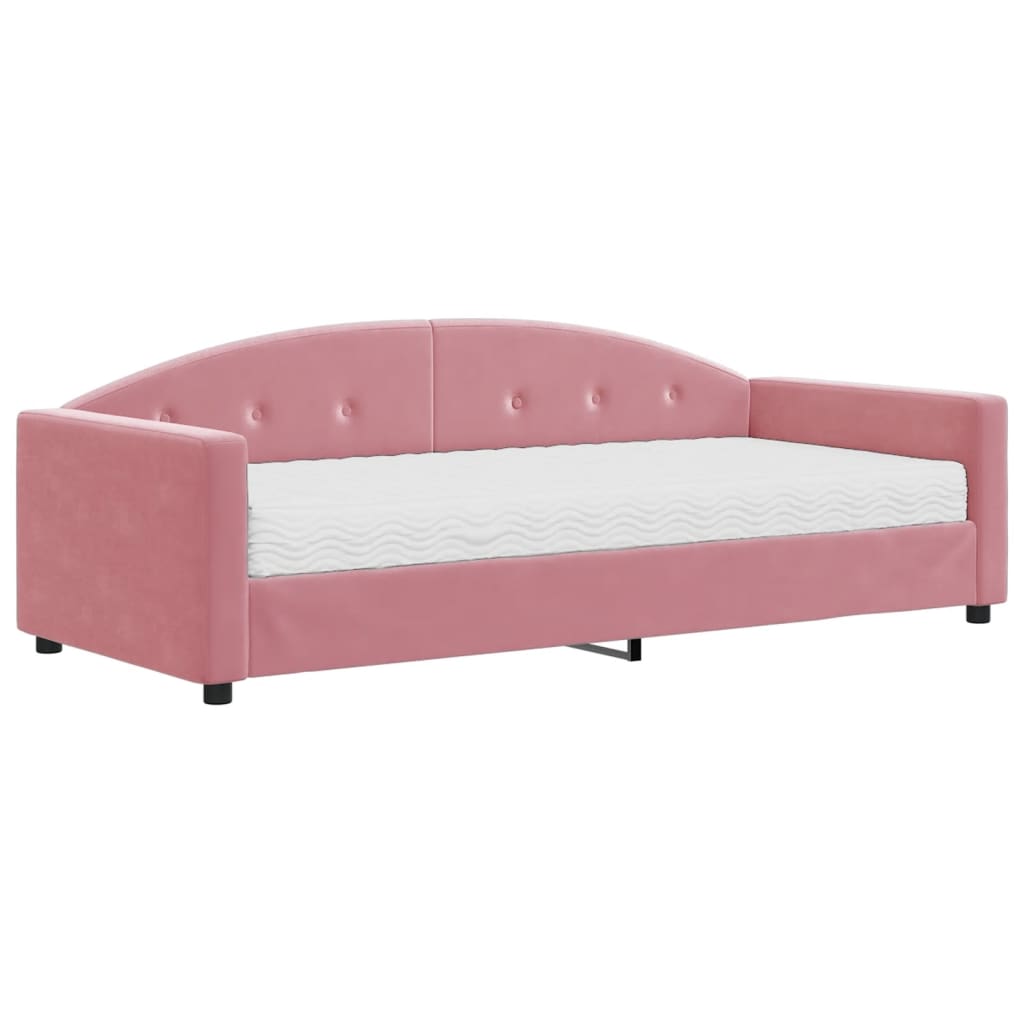 Sofá cama con colchón terciopelo rosa 90x200 cm