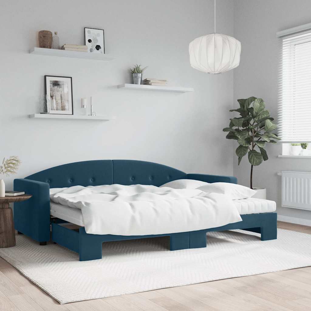 Daybed with trundle and yellow velvet mattress 100x200 cm