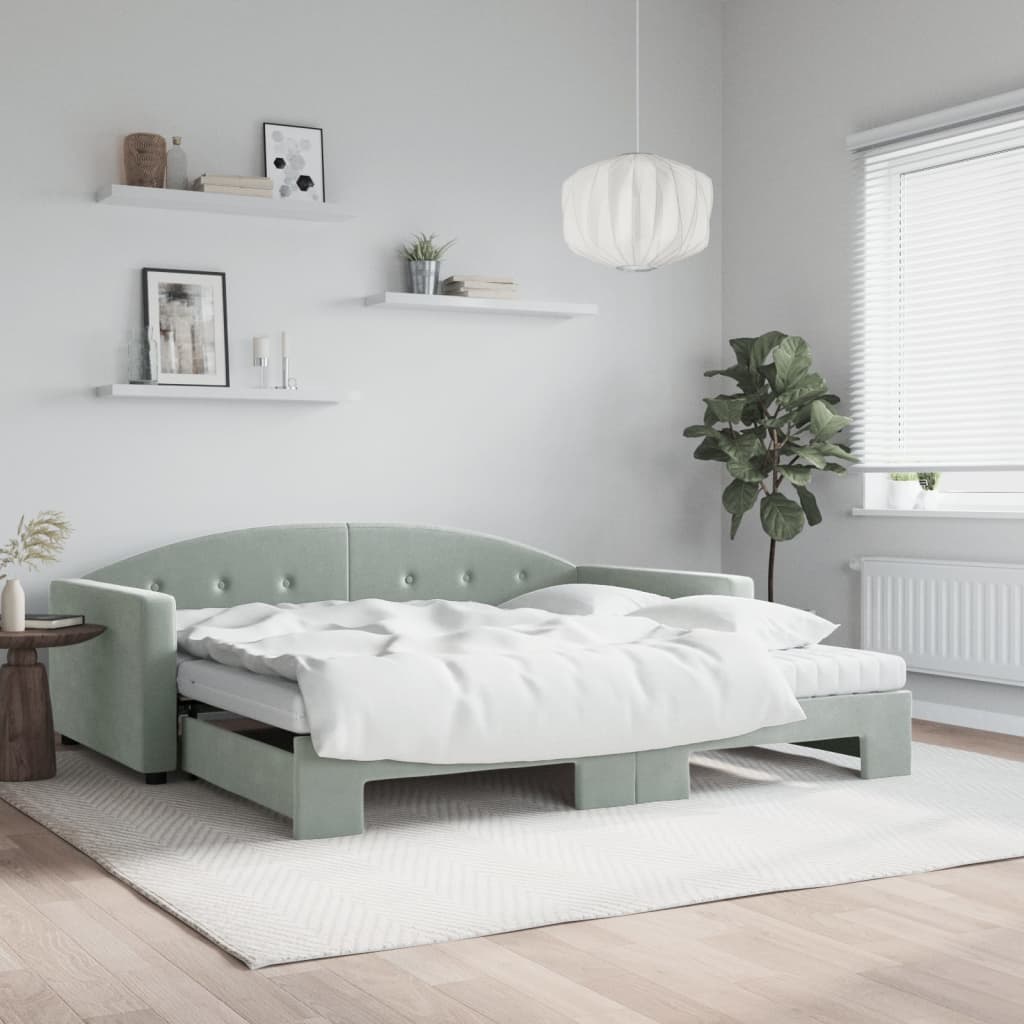 Daybed with trundle and yellow velvet mattress 100x200 cm