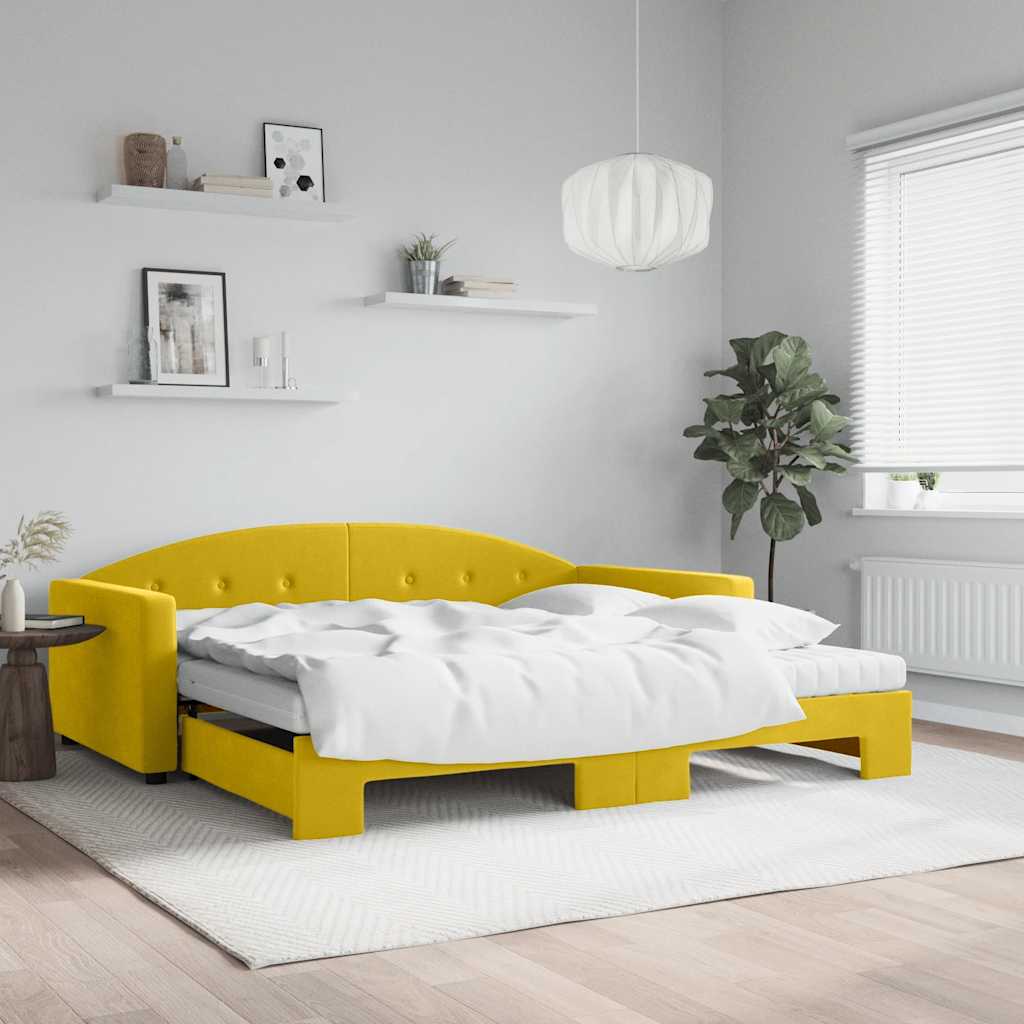 Daybed with trundle and yellow velvet mattress 100x200 cm