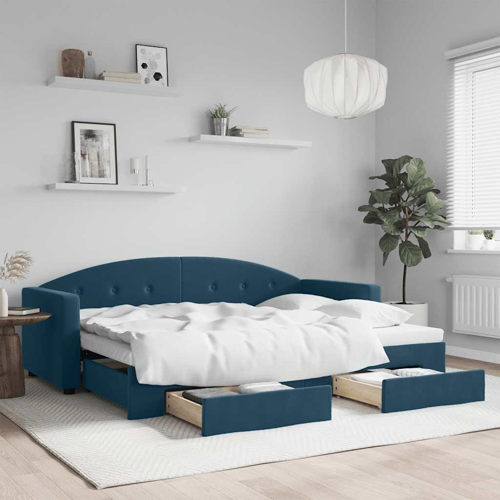 Yellow Velvet Trundle Sofa Bed with Drawers 80x200 cm