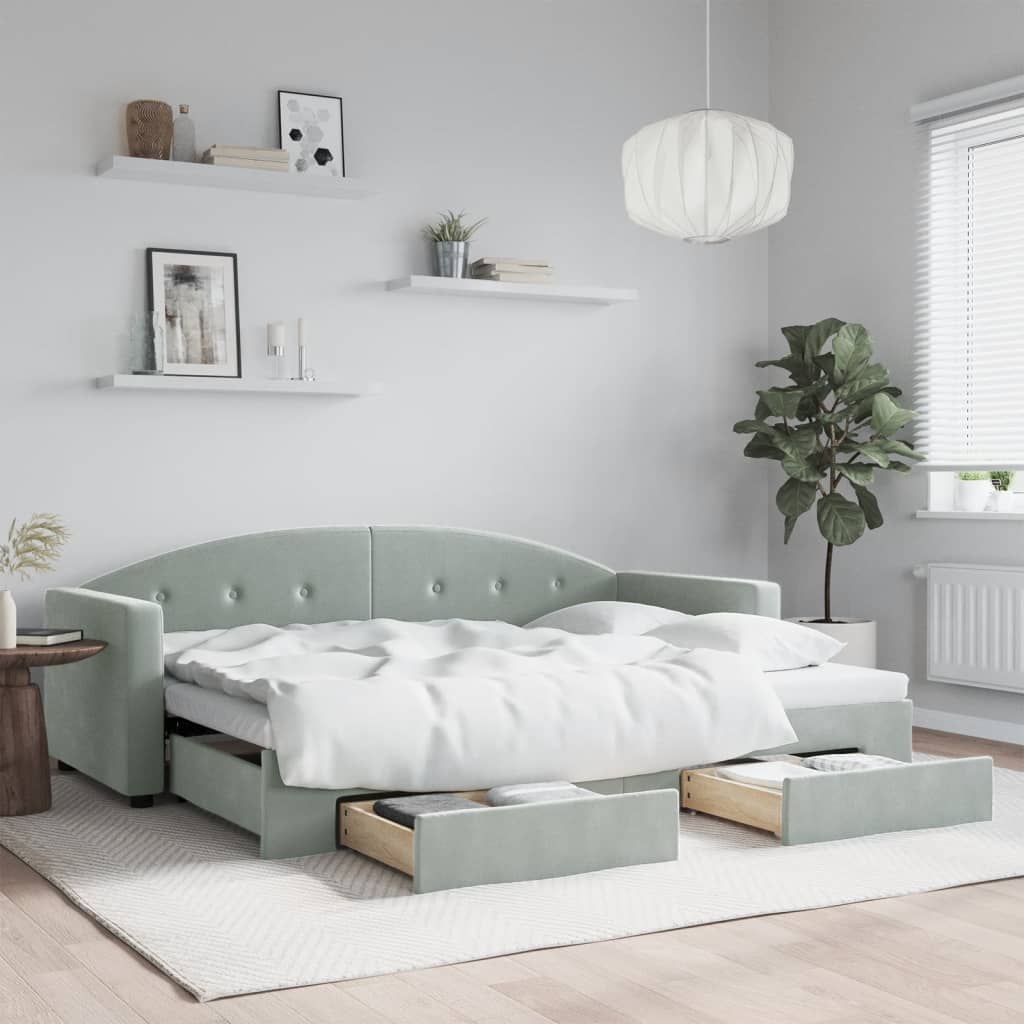 Yellow Velvet Trundle Sofa Bed with Drawers 80x200 cm