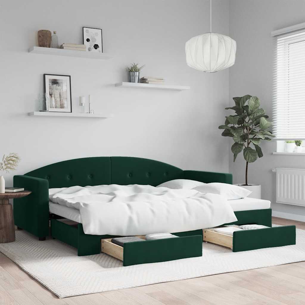 Yellow Velvet Trundle Sofa Bed with Drawers 80x200 cm