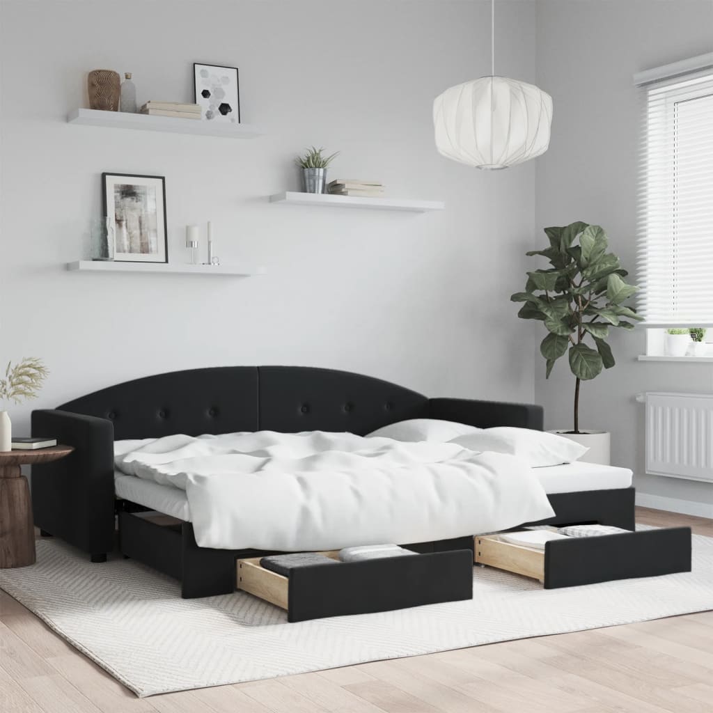 Yellow Velvet Trundle Sofa Bed with Drawers 80x200 cm