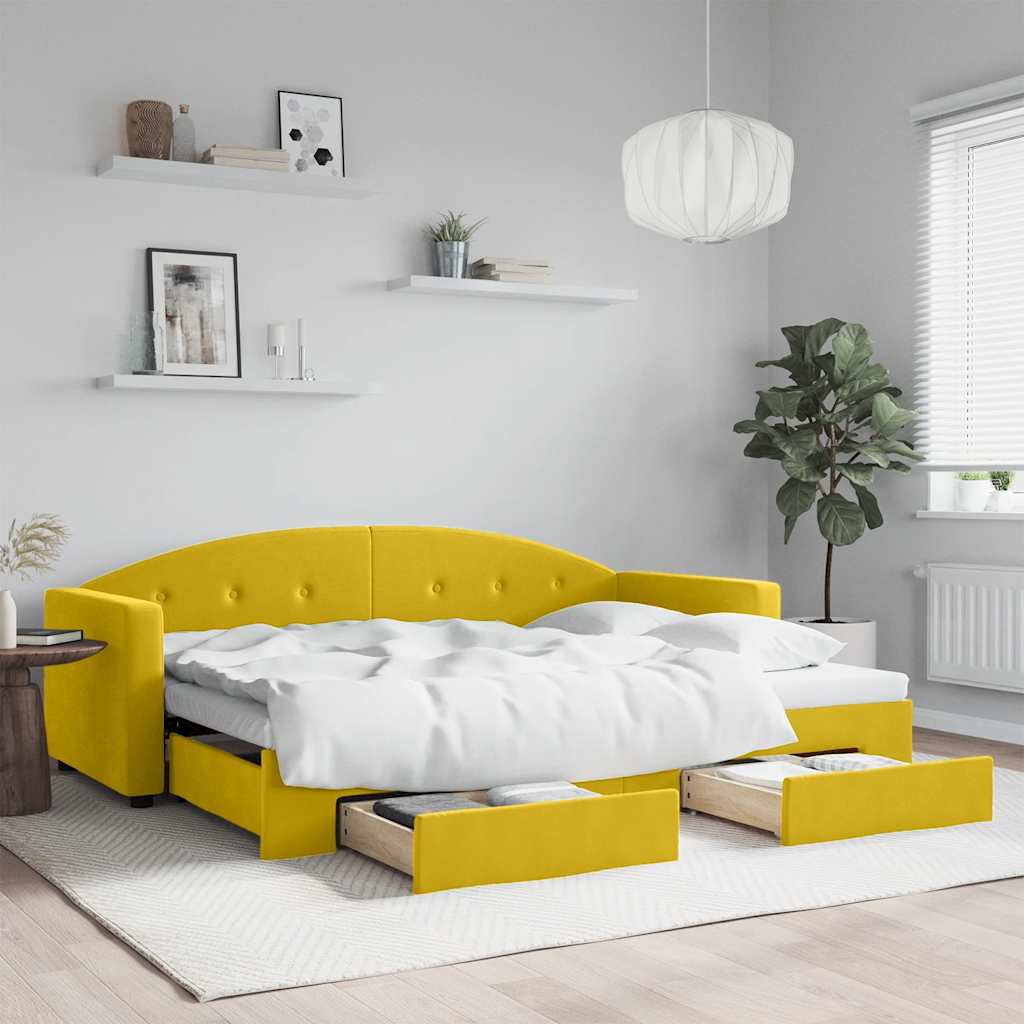 Yellow Velvet Trundle Sofa Bed with Drawers 80x200 cm